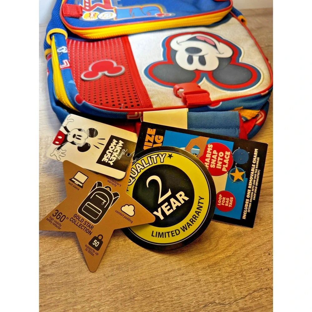 Disney Mickey Mouse 14.4L Backpack Multiple‎ Zipper Pockets Colorful 1928 NWT